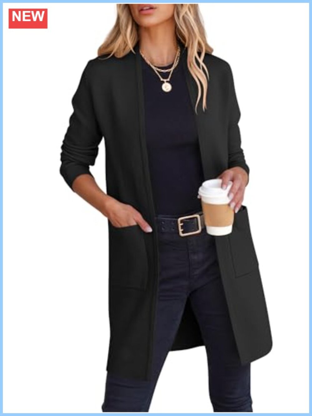 Women's Open Front Knit Cardigan Viscose Nylon Blend Long Sleeve Sweater